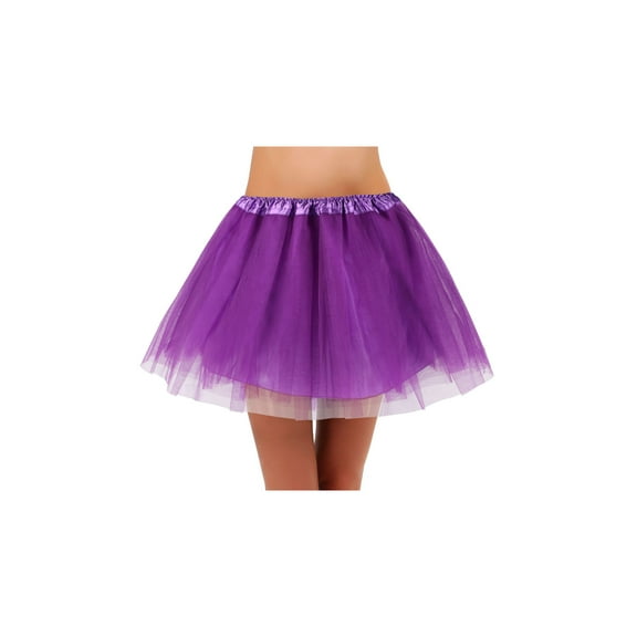 Women Elastic 4 Layered Tulle Tutu Skirt for Marathon Running, Purple