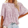 thumbnail image 2 of Cyber&Monday Deals USSUMA Summer Tops for Women Trendy Flowy Loose Comfy Flare 3/4 Sleeve Dressy Shirts Blouses Crewneck Women's Tops Summer 2022 Floral Lace Casual Tshirts Tunic Plus, 2 of 6