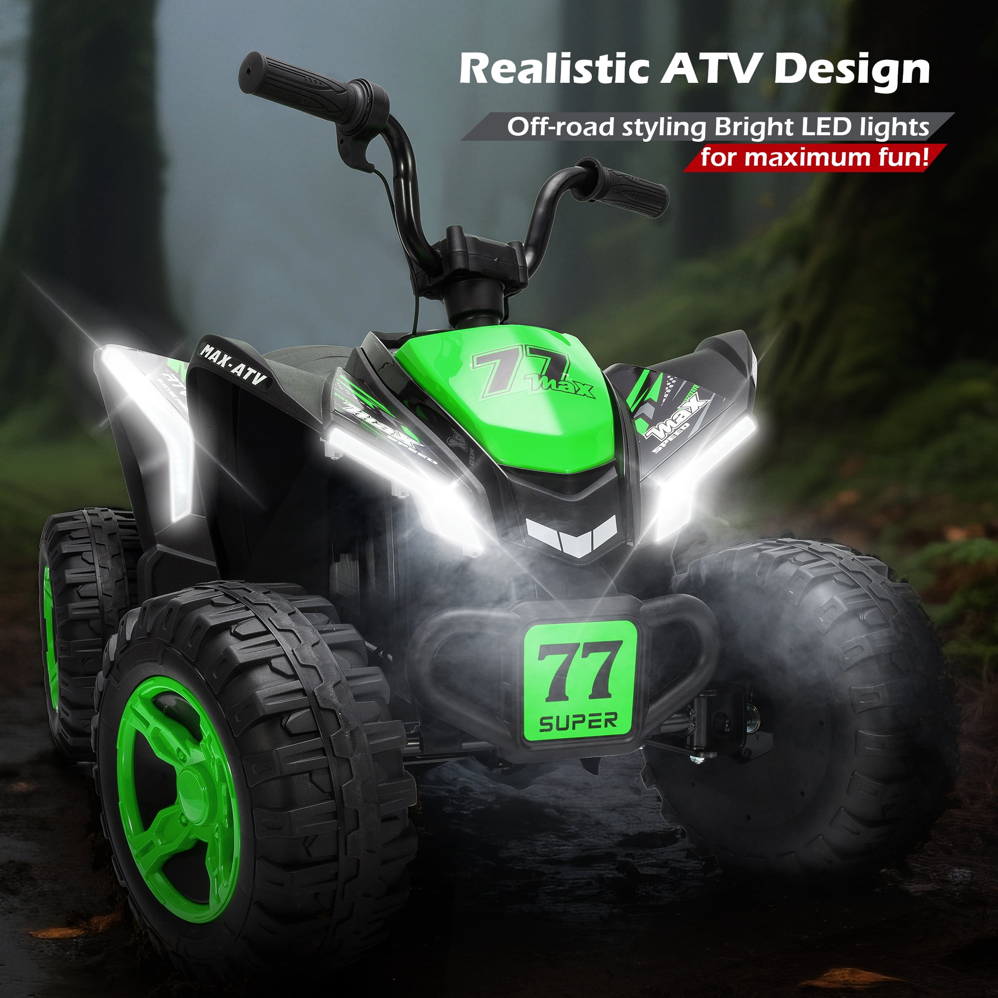Letsgokid Kids ATV 4 Wheeler, 24V 2 Seater Electric ATV Ride On Toy for Big Kids with 110lb Weight Capacity, 200W Motor, 3.7Mph Max Speed, Spring Suspension, LED Lights, Music