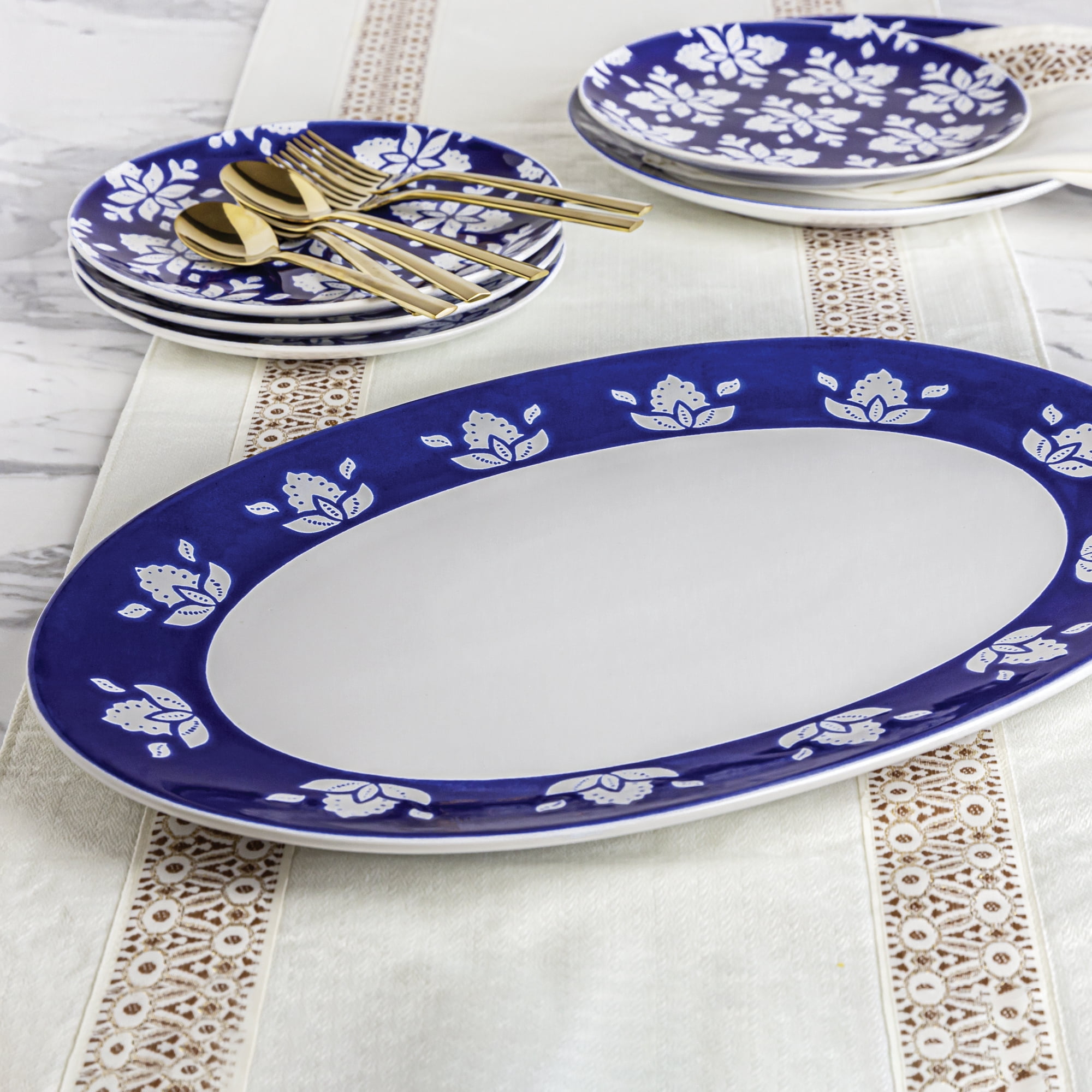 Sofia Home Large Oval Indigo Stoneware Serve Tray by Sofia Vergara