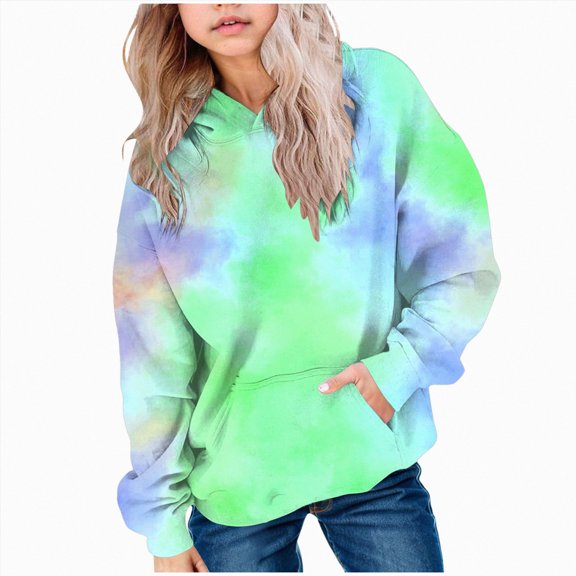 BOBOGOJP Cute Hoodies for Teen Girls Trendy Preppy Hooded Sweatshirts Oversized Long Sleeve Shirts Gradient Clothes for Girls (Green, 3-4 Years)