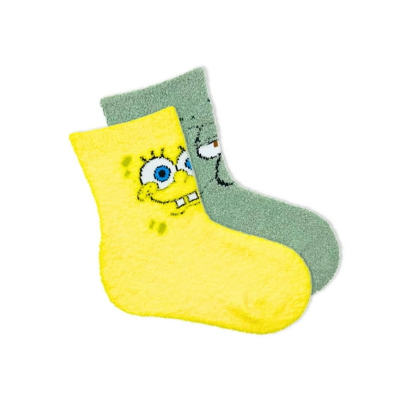 SpongeBob SquarePants Boys Cozy Socks, 2-Pack, Sizes S/M-M/L