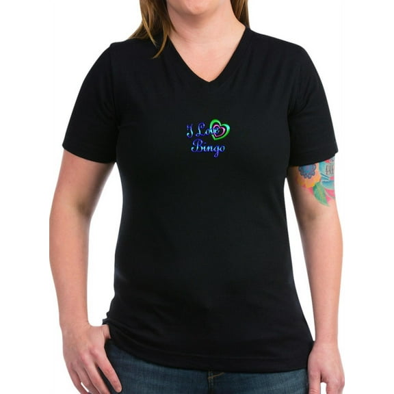 CafePress - I Love Bingo Women's V Neck Dark T Shirt - Women's V-Neck Dark T-Shirt