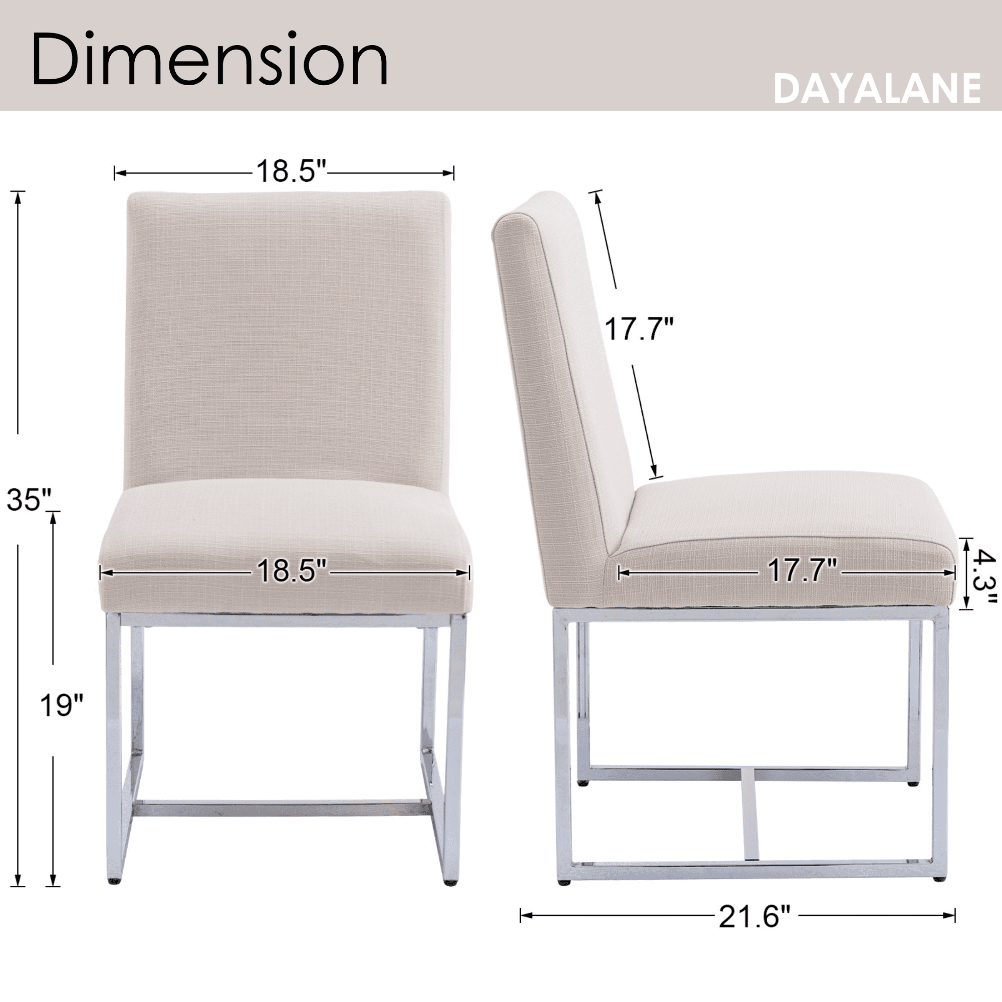 Dayalane Mid Century Modern Dining Chairs Set of 6, Beige Linen Upholstered Kitchen & Dining Room Chairs with Chrome Metal Frame, Armless Side Chairs for Living Room