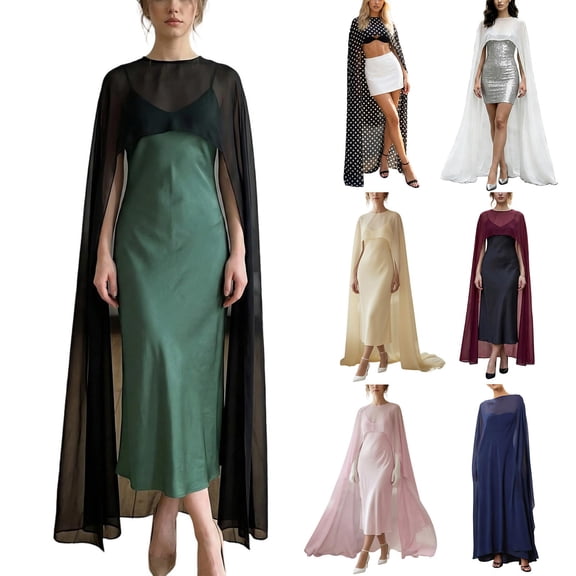 Helii Women Chiffon Cape Mesh Poncho – Boat Neck Sheer Bolero for Evening Dress, Lightweight Batwing Sleeve Shrug for Wedding Party Beach, Polyester Cover Up Light Yellow,One Size