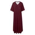 thumbnail image 5 of DHFJKG Summer Dresses For Women Long Dress Short Sleeve V Neck Flowy A Line Solid Color Comfortable Curved Hem Tunic Beach Vacation Clothes Stylish Dresses, 5 of 5