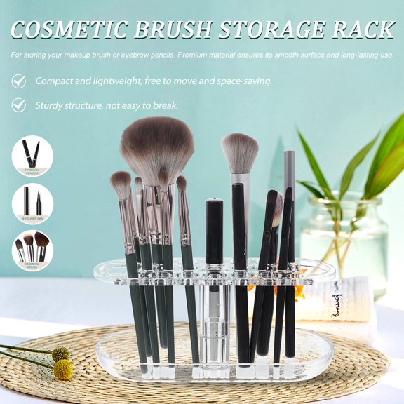 ETEREAUTY Clear Makeup Brush Organizer Stand with Eyebrow Pencil Holder for Home Vanity and Beauty Storage