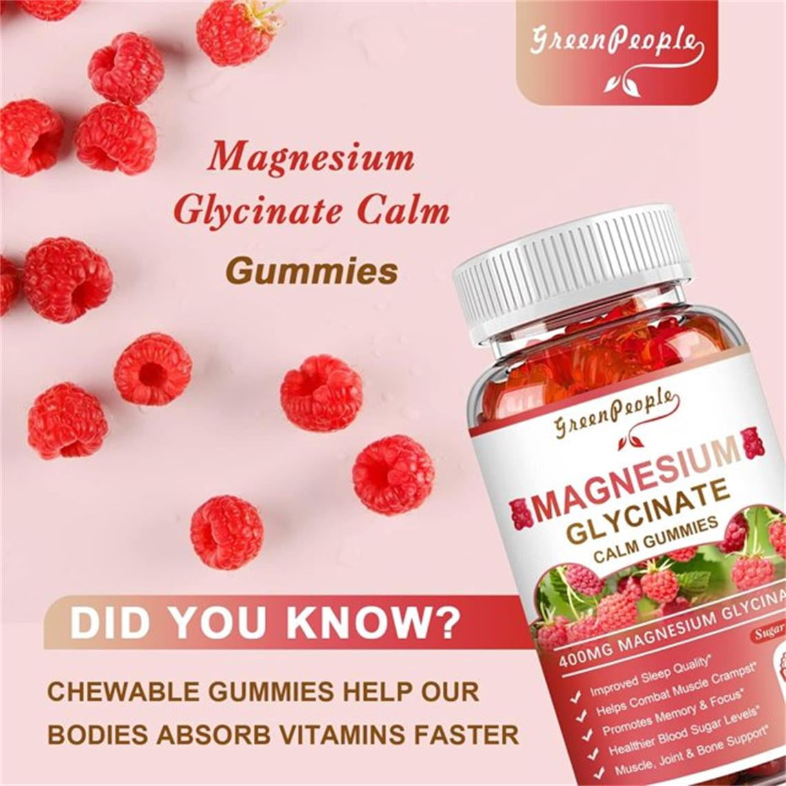 (2 Pack)Magnesium Glycinate Gummies 400mg,with Magnesium Malate,CoQ10 for Mood & Sleep Support,60 Count