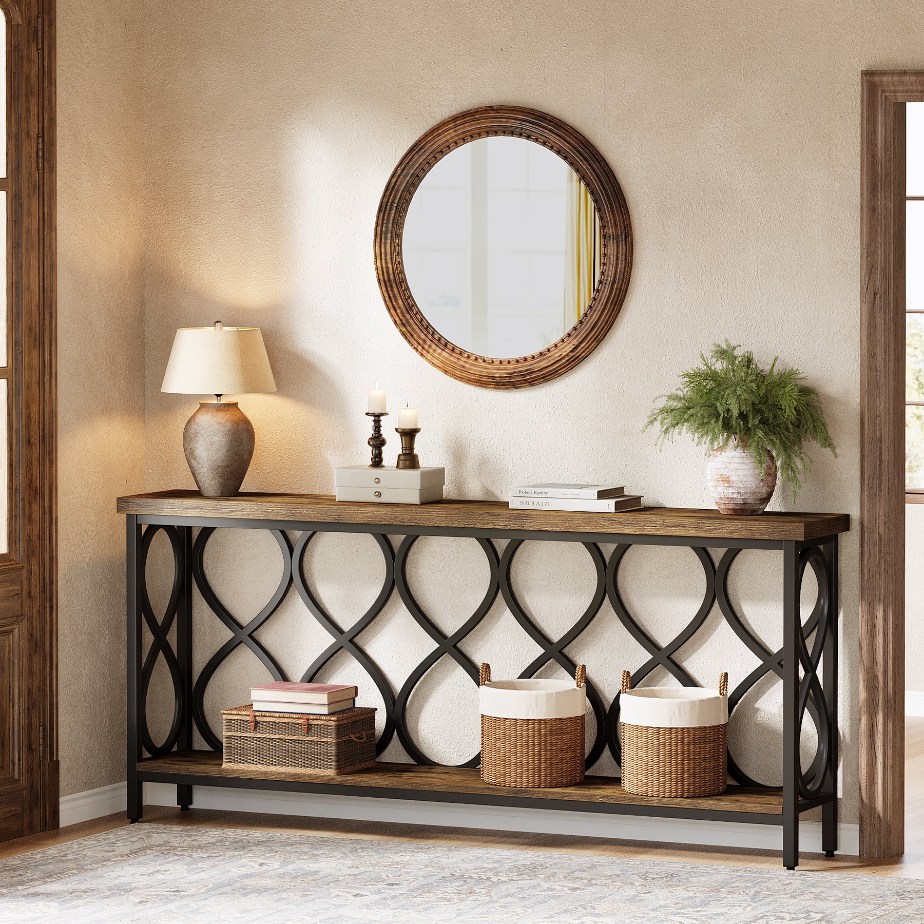 Tribesigns 70.9" Industrial Console Sofa Table, 2-Tier Entryway Accent Table Behind Couch for Living Room, Hallway, Entry, Rustic Brown
