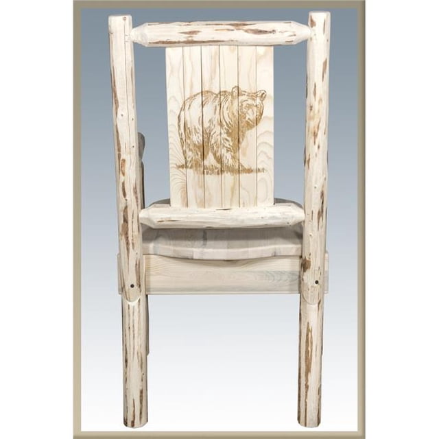 Captains Chair with Laser Engraved Bear Design, Clear Lacquer Finish
