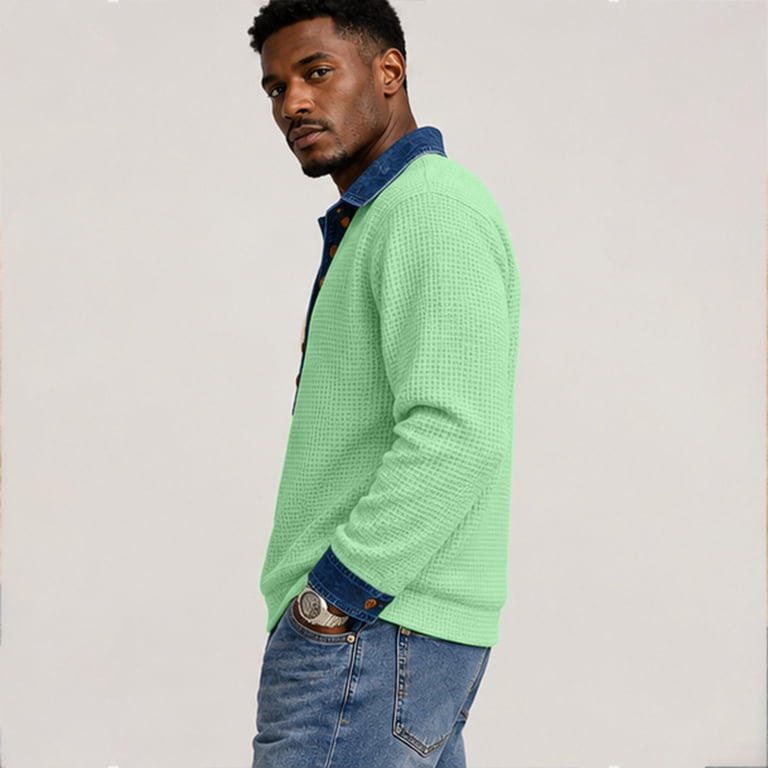 Button Polos Mens Thermal Layered Long Sleeve Henleys Soft Waffle ...