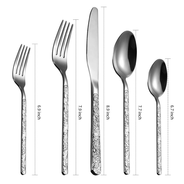 PUREAIN Silverware Set, 30 Pieces Black Hammered Flatware Set for 6, Mirror  Polished Stainless Steel Cutlery Set for Home, Kitchen, Restaurant and