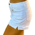 thumbnail image 4 of roswear Women's Ripped Mid Rise Stretchy Denim Jeans Shorts White Large, 4 of 4