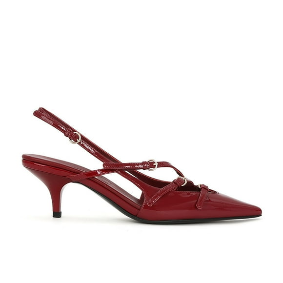 in stock Su Yinyin Your miu Pointed Toe Baotou Buckle with Rear Empty High Heel Leather Sandals Women‘s Commuter Dinner Shoes