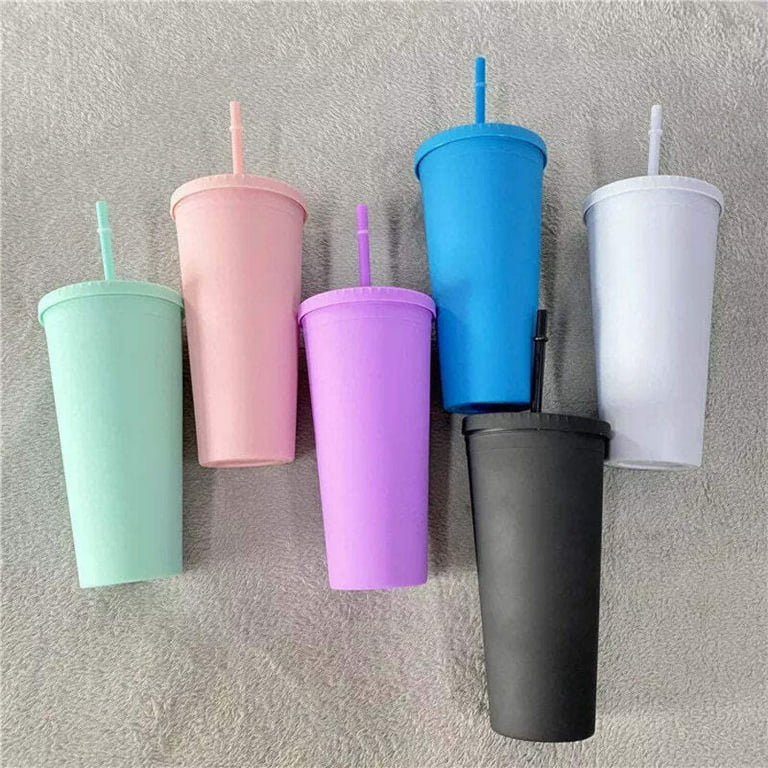 24oz Pastel Colored Acrylic Cups with Lids and Straws Double Wall