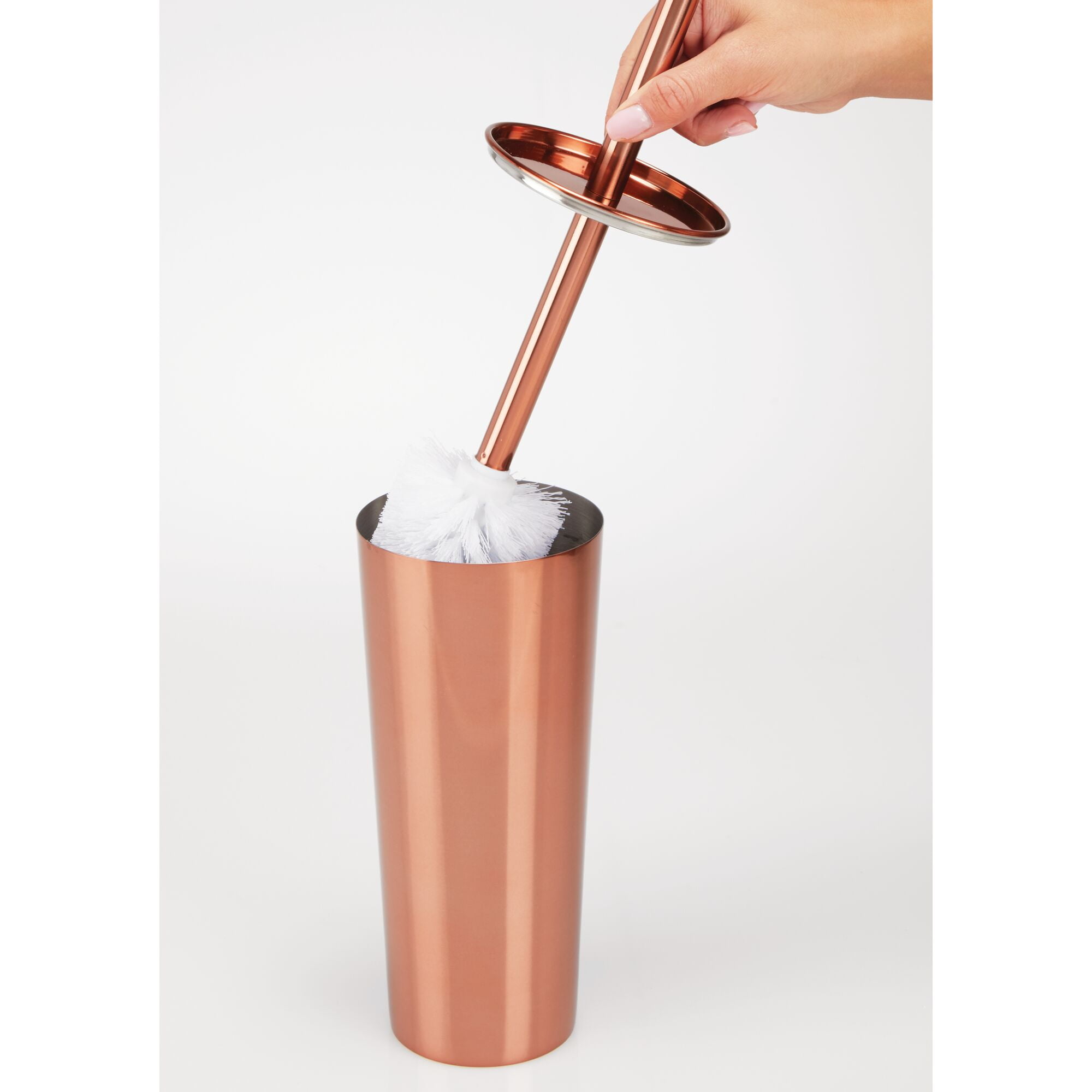 mDesign 2 Piece Plastic Bathroom Set, Bowl Brush and Trash Can - Rose Gold