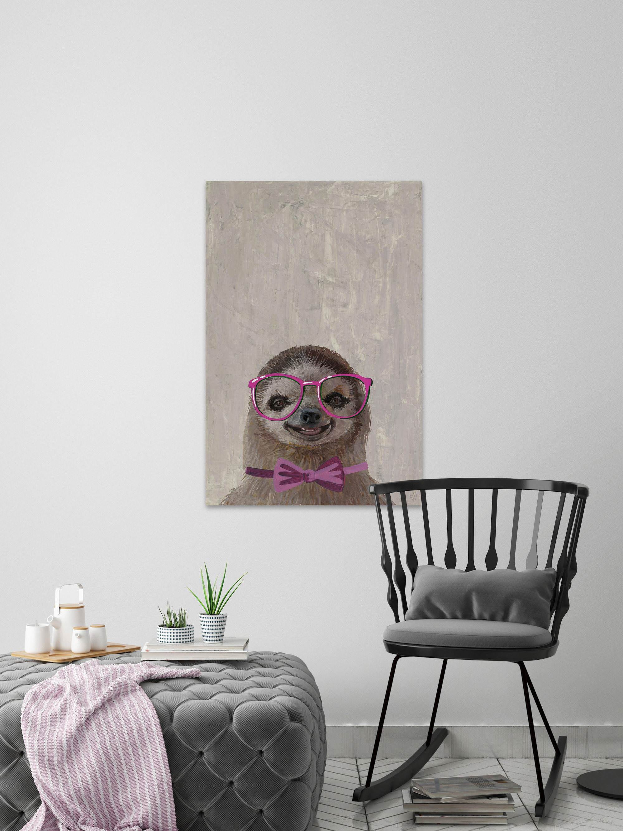 Sloth with a Bow II Painting Print on Wrapped Canvas