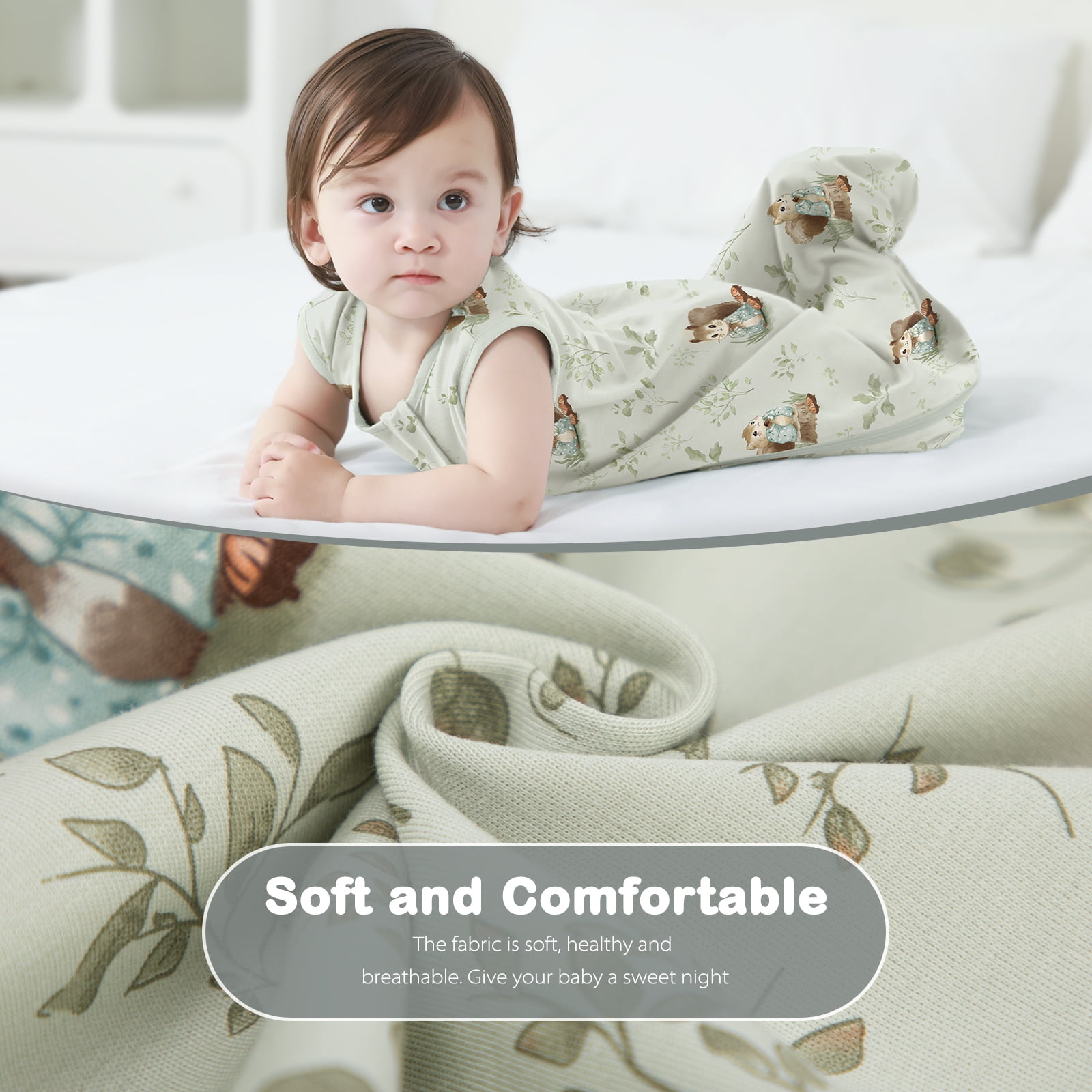 2Pcs Mosebears 0.5 Tog Baby Sleeping Bag - Cotton Summer Sleep Sack for Newborns, Boys & Girls(Animal&Plant,S(0-6 Months))