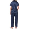 thumbnail image 3 of INSPIRE CHIC Womens Satin Pajama Set Silky Button Down Short Sleeve Lapel Shirt and Pants 2 Piece Loungewear Sets S Navy, 3 of 6