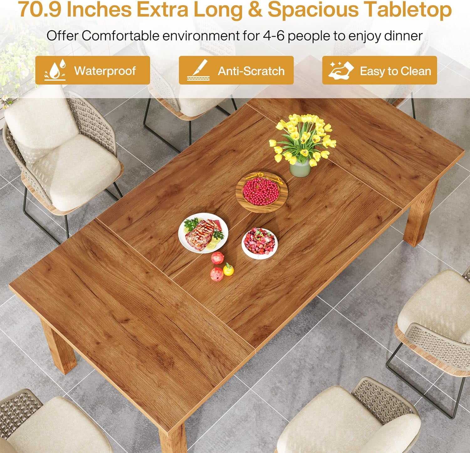 Tribesigns 70.86 in Rectangle Spacious Dining Table, Walnut