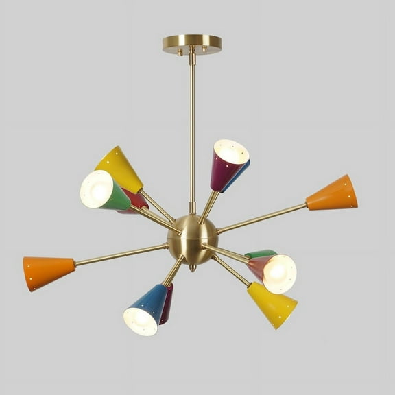 12 Arm Multi Color Shade Brass Sputnik Chandelier Light Fixture Mid Century Style Sputnik Pendant Ceiling Light