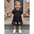 thumbnail image 6 of RUINIXCW Kids Toddler Baby Girl Halloween Dress Outfit Little Baby Girl Summer Black Dress Ghost Pumpkin Embroidery Doll Collar Puff Sleeve Pleated Dress, 6 of 9