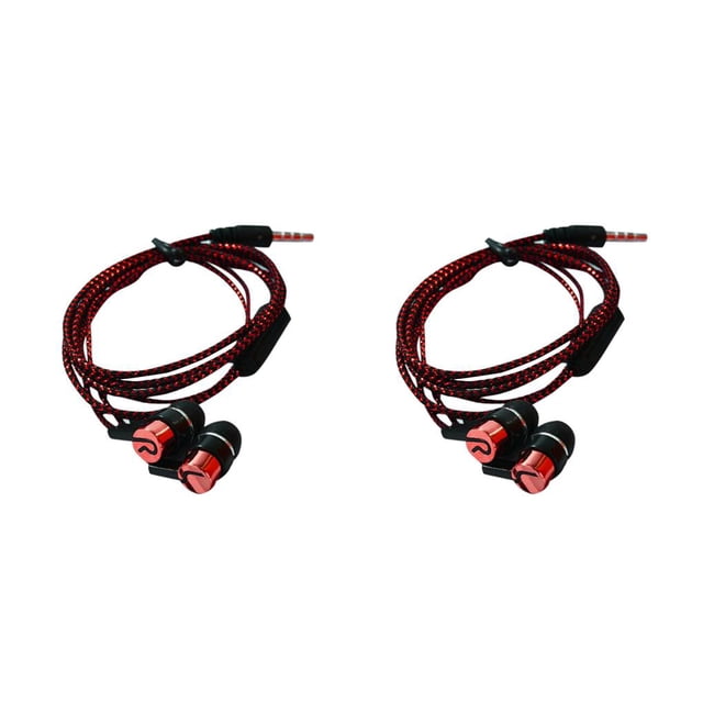 yingyy Écouteurs Intra-Auriculaires 3.5mm Câblage Basses Lourdes Microphone Silicone Tissé Antigel Écouteurs Rouges 2Set