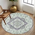 thumbnail image 2 of Round Rugs 6Ft, Green Purple Boho Round Area Rug Washable Indoor Throw Carpet, Vintage Abstract Art Floral Ethnic Tribe Soft Non Slip Circle Rug for Office Cabinet Home Decor Aesthetic, 2 of 8