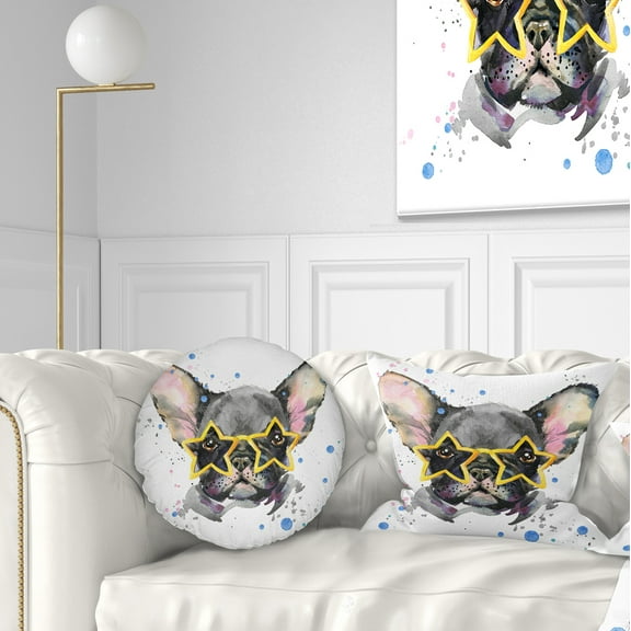 Designart Black French Bulldog with Stars - Animal Throw Pillow - 12x20