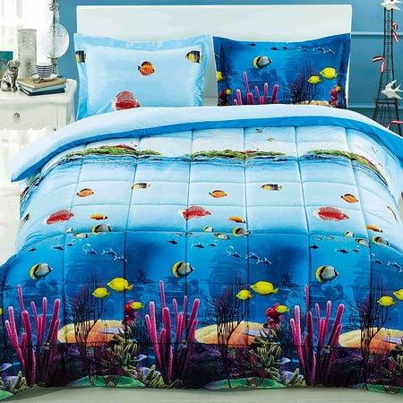 Tropical Fish 3D Beach Theme Colorful Queen Comforter Set ...