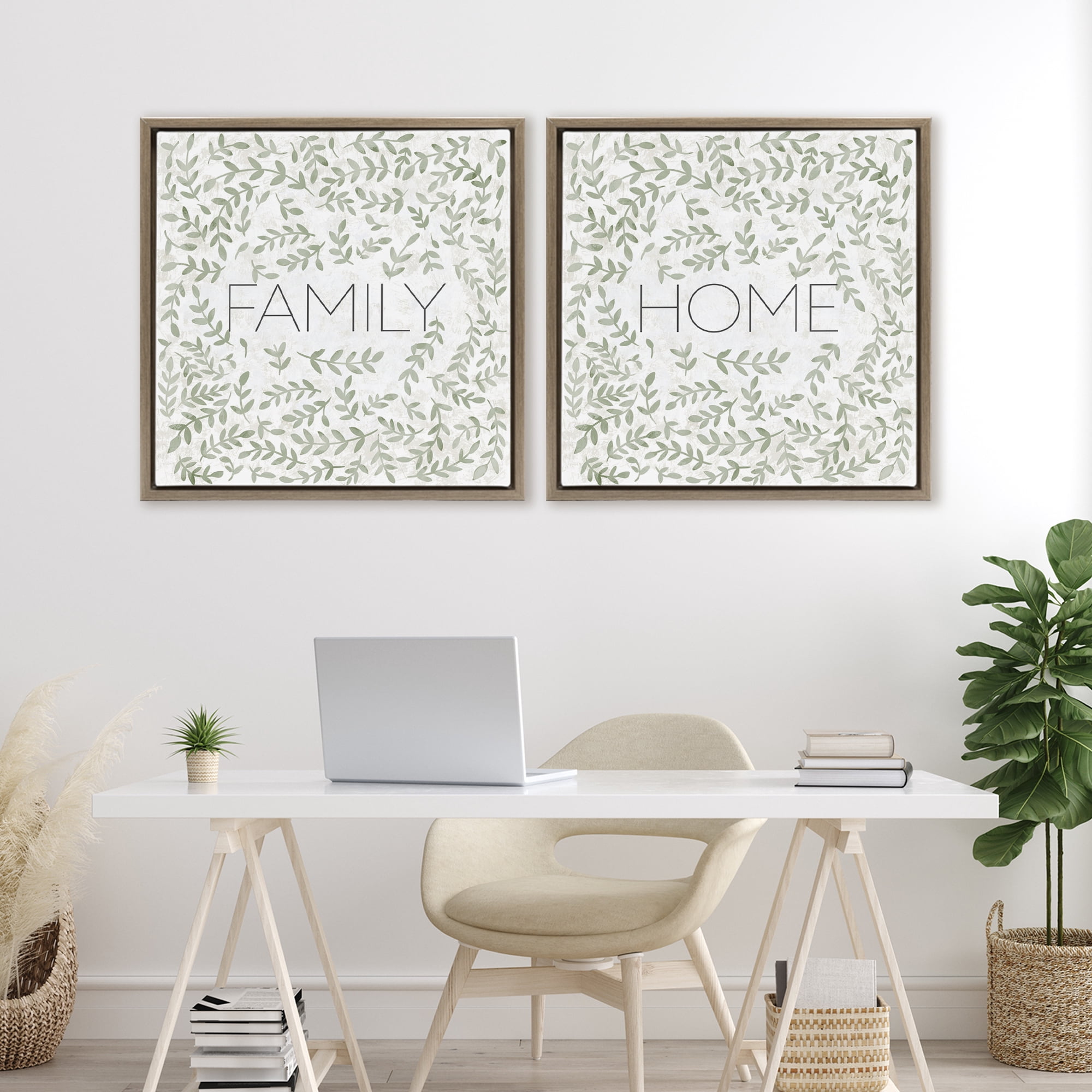Stupell Industries Curved Ivy Sprigs Phrases 2 Piece Brown Framed Floater Canvas Set, design by SD Graphics Studio