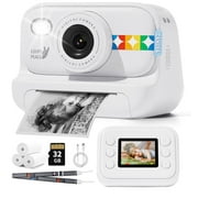 Instant Print Camera, 3 in 1 Photo/Video/Printing HD 1080P Digital Camera with Print Paper & 32G TF Card, Selfie Video Camera Toddler Portable Travel Camera for Boys & Girls