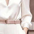 thumbnail image 3 of MORTTIC Women's Elegant V-Neck Long Sleeve Satin Blouse Slim Fit Top for Office Party & Everyday Wear White，L, 3 of 4