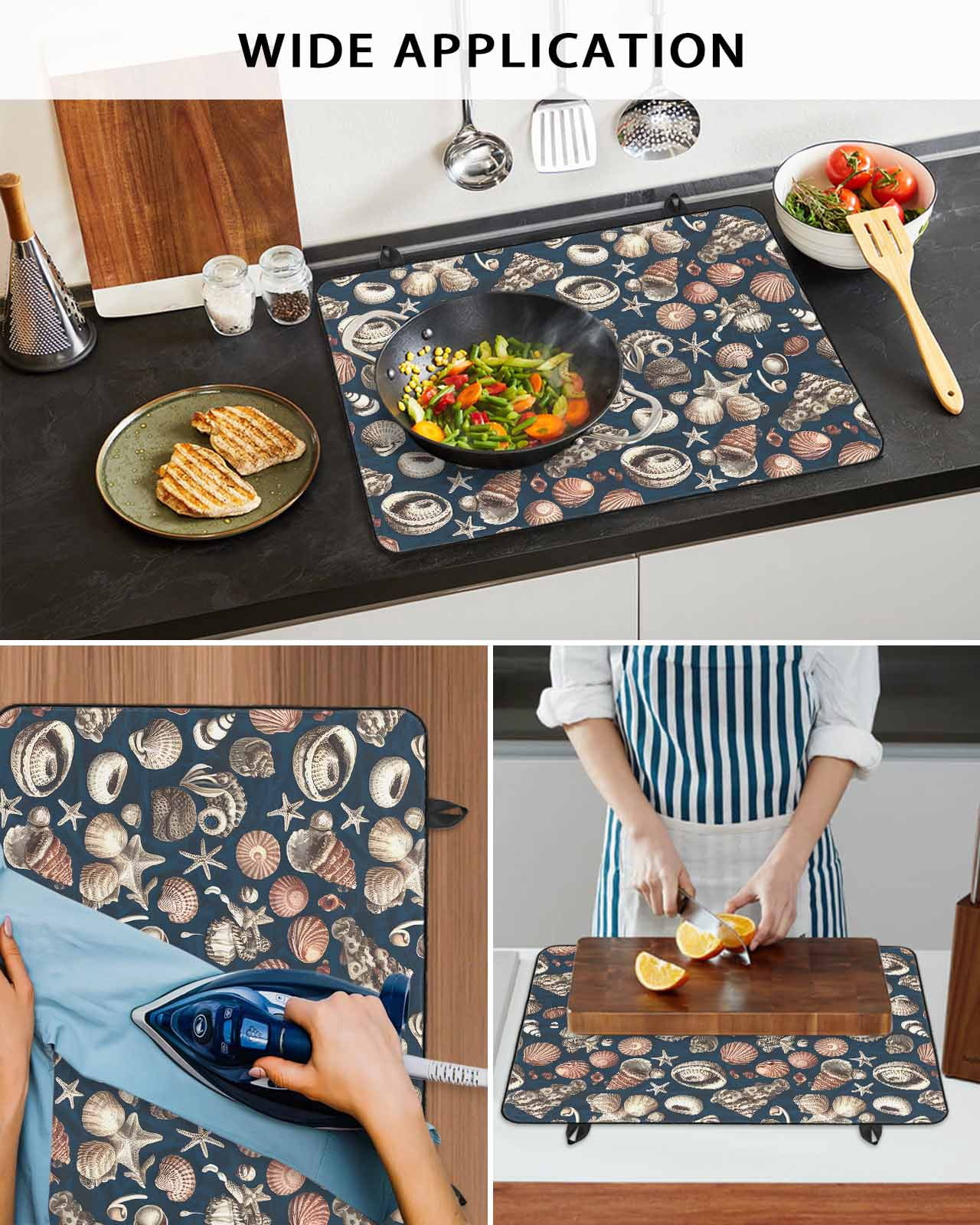 nqOlkjepod Large Induction Cooktop Protector Mat 24"x21", Coastal Shell Starfish Stove Top Covers for Electric Stove, Vintage Ocean Summer Seaside Stove Burner Cover Mats, Glass Top Stove Cover