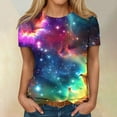 thumbnail image 4 of Blue Womens Tops Women's 3D Galaxy Print T Shirts Glitter Shirts Blouse Fashionable Starry Summer Shirts Round Neck Short Sleeve Tops for Carnival s Shirts for Women, 4 of 6