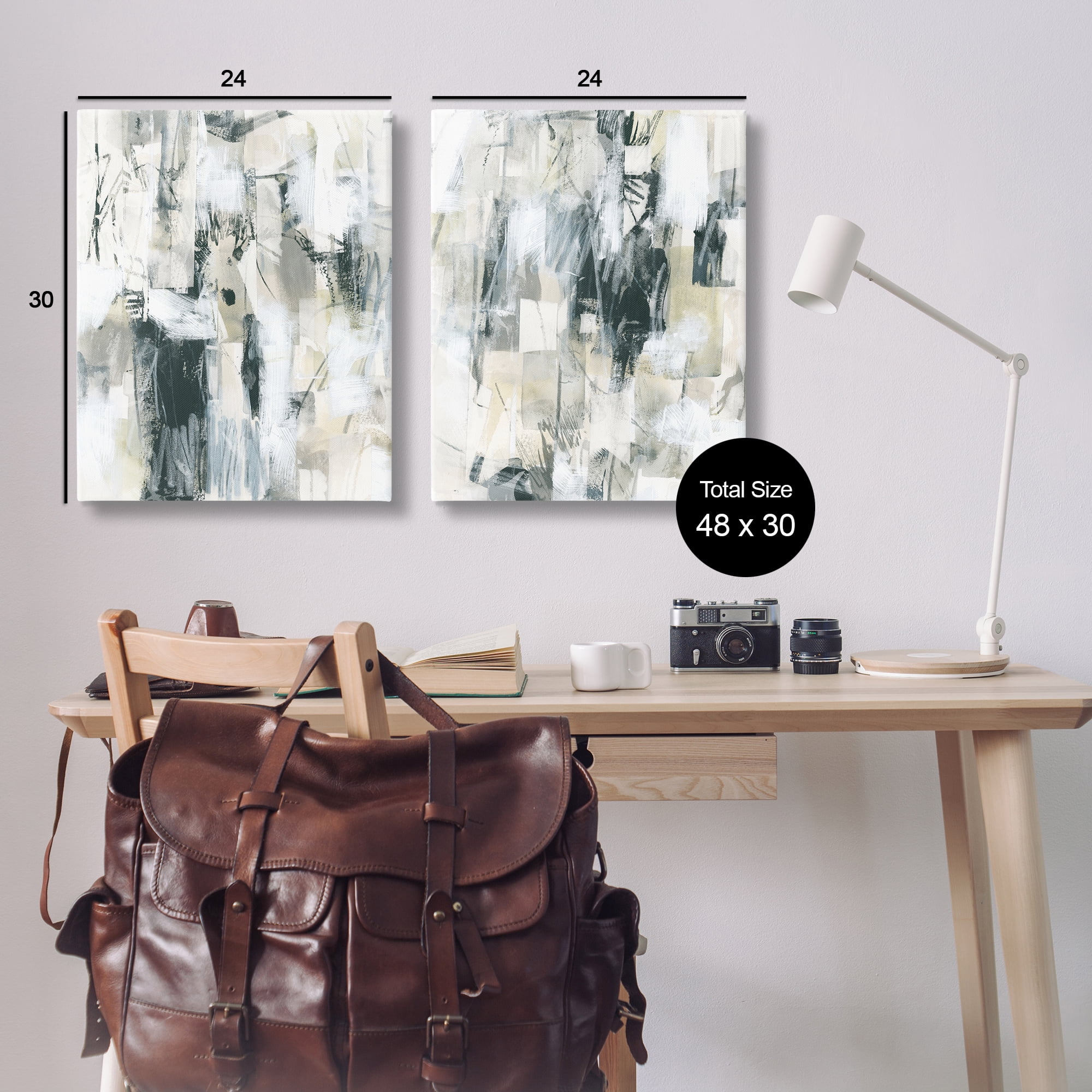 Stupell Industries Abstract Charcoal and Beige Abstract Painting Wrapped Canvas Art Print Wall Art, 24 x 30, Set of 2