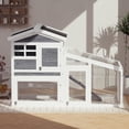 thumbnail image 3 of Wooden Rabbit Hutch Indoor and Outdoor, Large Rabbit Cage Chicken Coop Expandable, Weatherproof Bunny Cage with Anti-Chew Metal Frame Ramp for Backyard Small Animals, Grey, 3 of 7
