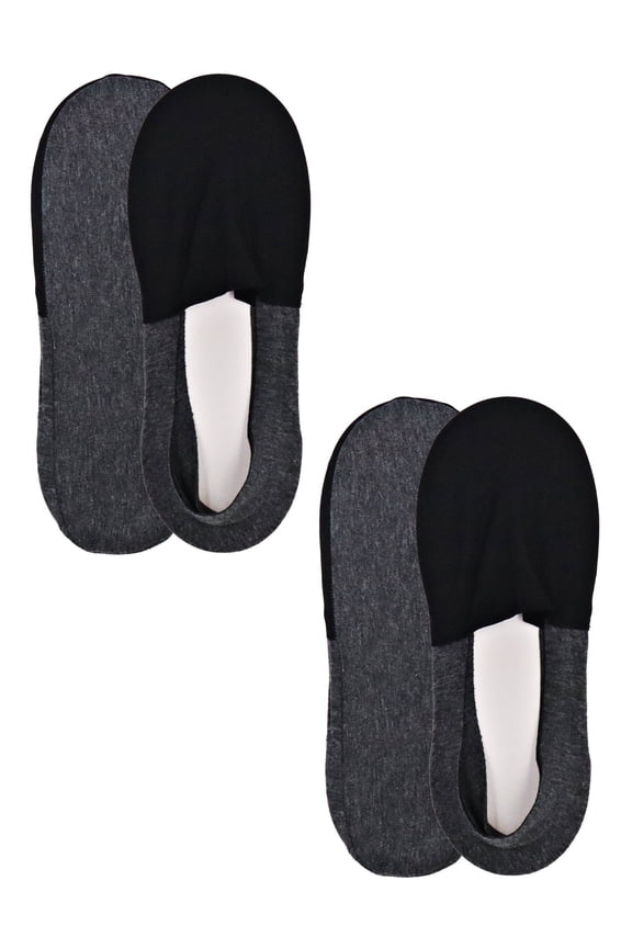 Men's Loafer Liner Socks - Invisible No Slip Grip Moisture-Wicking Boat Sock (2 Pair Pack, Black/Grey, Size M)