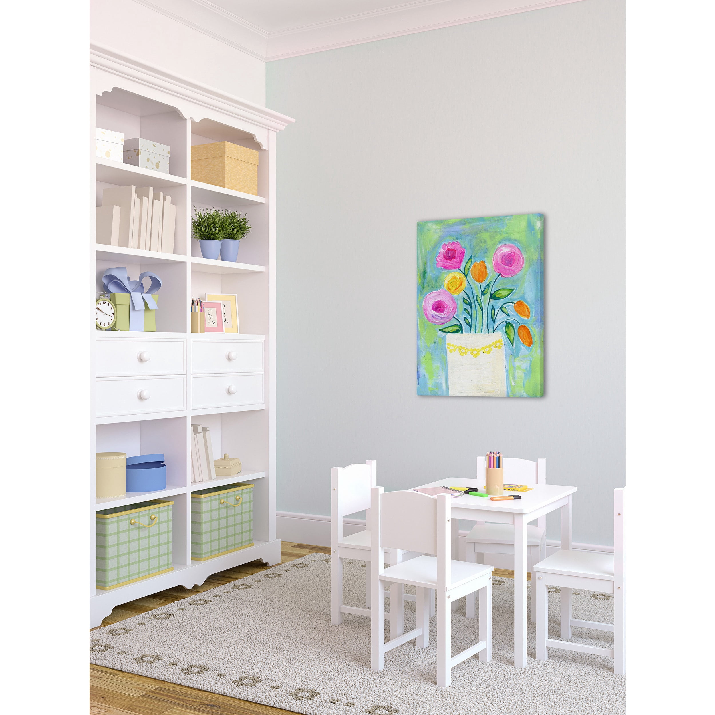 Marmont Hill "Flowers White Vase" by Jill Lambert Painting Print on Wrapped Canvas