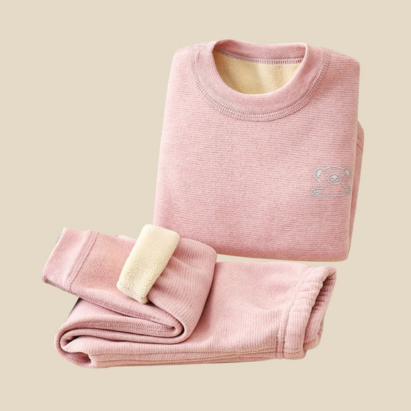 ATOGUTA Boys Girls Thermal Underwear Ultra Soft Fleece Lined Kids Thermals Long Johns Top Bottom Warm Set for Fall Winter Pink, Size 1T-8