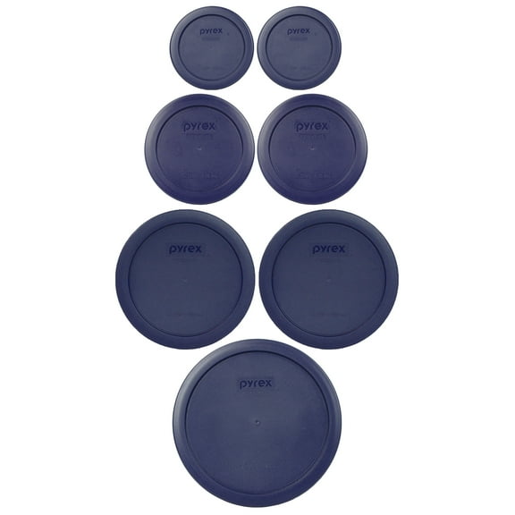 Pyrex (2) 7202-PC, (2) 7200-PC, (2) 7201-PC, and (1) 7402-PC Blue Plastic Replacement Storage Lids