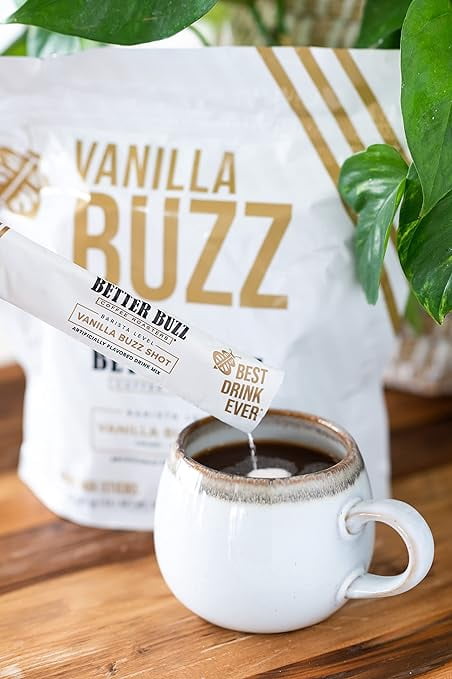 Better Buzz Vanilla Powder Coffee Creamer Shots (Vanilla Buzz) 20ct. Singles Drink Mix, Instant Vanilla Creamer Stick Packs for Vanilla Latte Flavored Coffee Experience