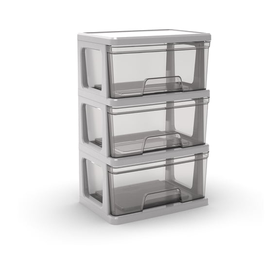 Starplast Knock Down Wide Storage Cart with Drawers in Silver Plastic