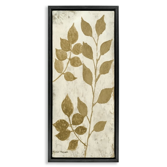Stupell Industries Natural Leaves Overlap Plants & Flowers Painting Black Floater Framed Canvas Art Print Wall Art, 11 x 25