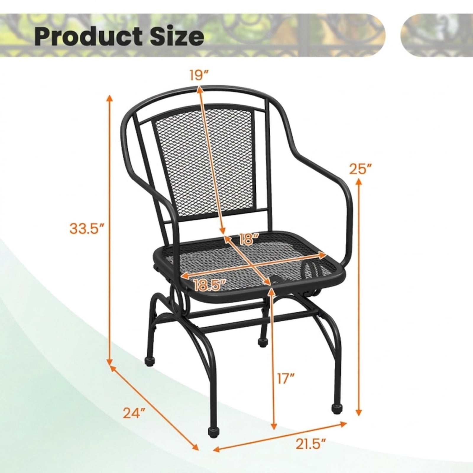 Biotree Outdoor Rocking Chairs Set of 2 with Mesh Backrest and Seat All-Metal Frame for Porch Patio Yard and Garden, Black