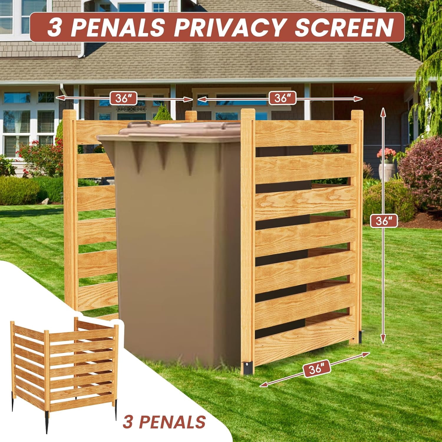 Slsy Air Conditioner Fence, 3-Panels Pool Equipment Enclosure, 36" W x 36" H x 36 " L Privacy Screens Fence Panels, Wood Trash Can Fence Privacy Fence Panel for Outside