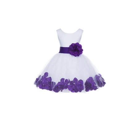 Ekidsbridal Wedding Pageant Rose Petals White Tulle Junior Bridesmaid Toddler Summer Easter Dress First Communion Baptism Holiday Recital Princess Formal Occasions 306S Flower Girl Dress