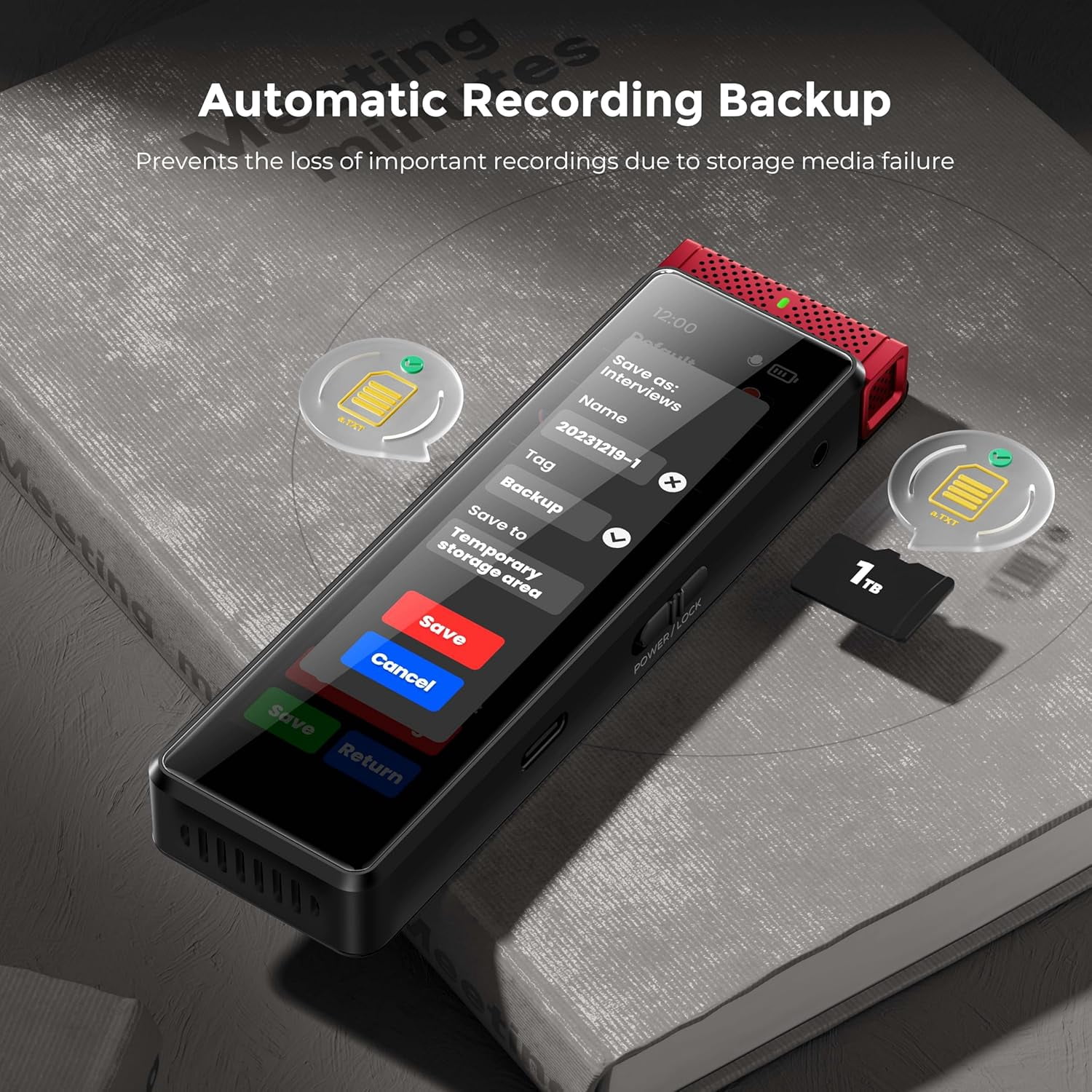 136GB Digital Voice Recorder with Playback, Innioasis R1 Full Touchscreen Voice Recorder with AI Intelligent Transcription and Bluetooth, Voice Activated Sound Audio Recorder Device with Mic (Red)