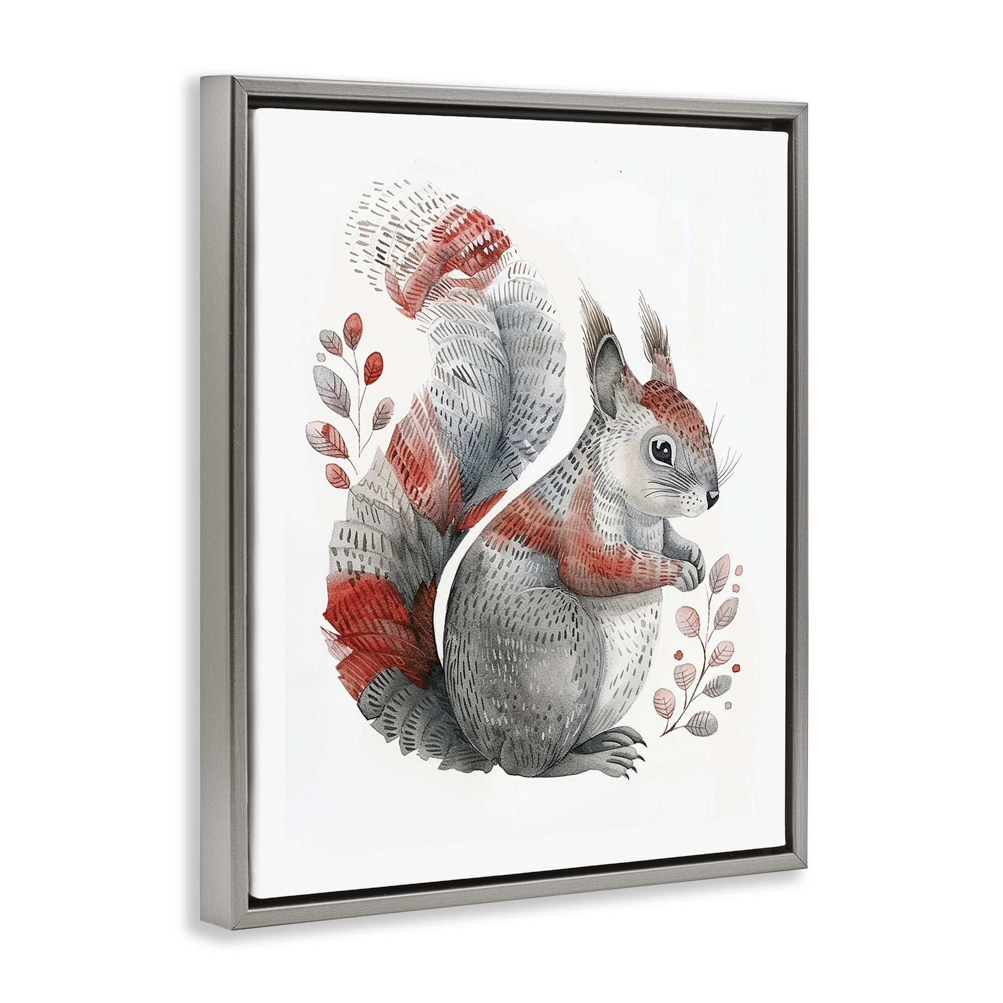 Stupell Industries Scandinavian Style Squirrel Animals Painting Gray Floater Framed Canvas Art Print Wall Art, 17 x 21