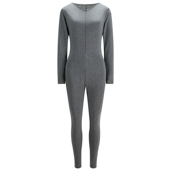 WREESH Womens Long Sleeve Jumpsuits Spice Zip-Up Stretchy Bodysuit One Pieces Yoga Pants Gray